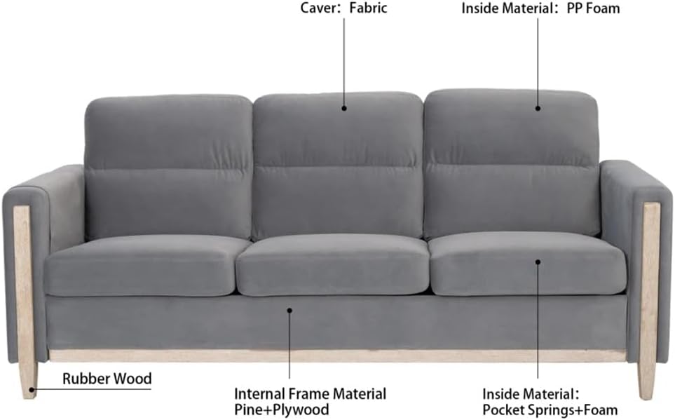 Solid Wood Three-Seater Sofa - Soft Cushions, and Long-Lasting,79.5" Couch for Living Room