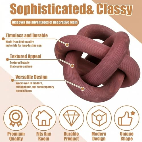 Image of Yalikop 3 Link Wood Knot Decor Rustic Home Decor Accents Hand Carved Coffee Table Decoration, Boho Chain Link Decoration, Modern Shelf, Rustic Objects for Home Living Room Bedroom(Reddish-Brown)