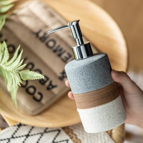 Image of Hand Soap Dispenser Set for Bathroom, Kitchen Dish Soap Dispenser | Liquid Soap Dispenser for Shower | Includes Stainless Steel Pump, Silicone Funnel, Non-Slip, Kitchen Decor, 12 Oz Gray