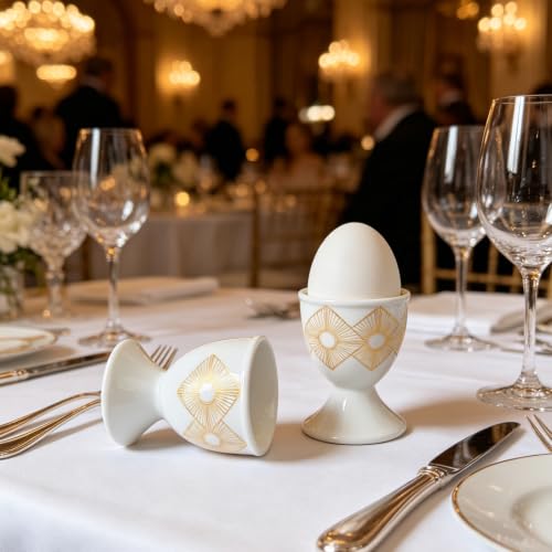 Image of Cinf Ceramic Egg Cups, Set of 2, Art Deco Boiled Egg Holders for Breakfast