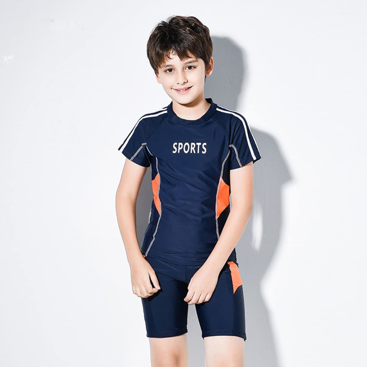 iplusmile Set di Costume da Bagno Due Pezzi per Ragazzo Protezione Solare Estiva in Blu, Design Chic in Nylon e Poliestere per Vacanze Estive e Piscina
