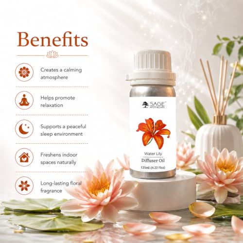 Image of Sage Apothecary Waterlily Diffuser Oil Natural Aromatherapy Oil for Sleep and Relaxation - 125 ml