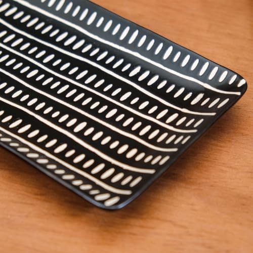 Image of Nestasia Ceramic Serving Platters Tray | 7 Inch Microwave & Dishwasher Safe Serveware for Snacks, Nashta, Tikkas, Kebabs, Starters, Buffet Appetizer (Set of 6, Black)