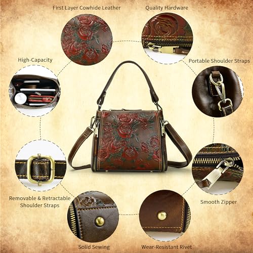 LETEULO Crossbody Bag for Women Top Handle Tote Purses Vintage Satchels Handbag and Women Card Wallet Coffee3