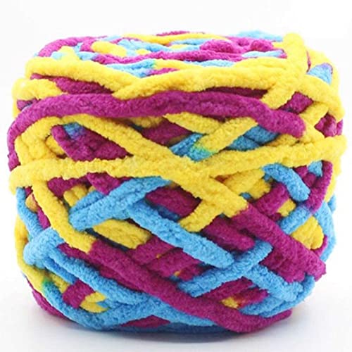 Image of Super Thick Fluffy Jumbo Polyester Baby Blanket Chenille Yarn for Knitting, Crochet & Home Decor Projects, Afghans, throw pillows, cushions & blankets -100 GMS - 6mm thickness - Colour -(Purple Yellow Ferozi)
