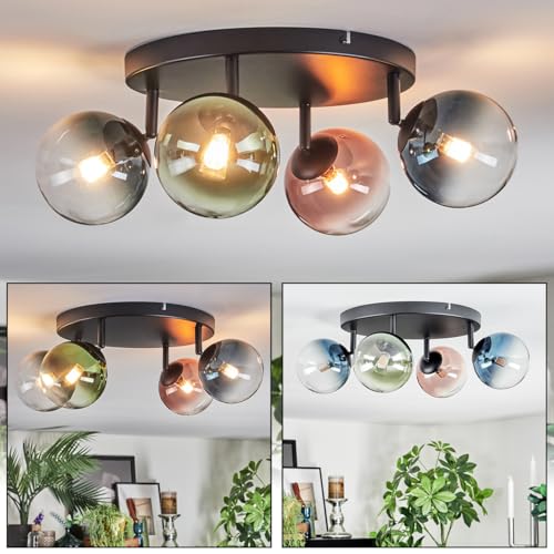 Plafonnier Chehalis boule lumineuse bleu vert clair cuivré 4 lumières pour maison