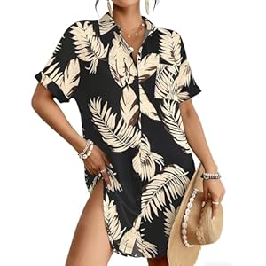 Bsubseach Women Swimsuit Coverup Shirt Dress Button Down Bathing Suit Cover Up Beach Vacation Outfits Aa-leaf Print X-Large