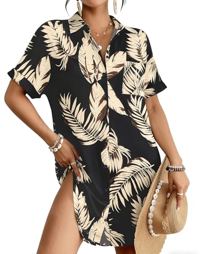 Image of Bsubseach Women Swimsuit Coverup Shirt Dress Button Down Bathing Suit Cover Up Beach Vacation Outfits