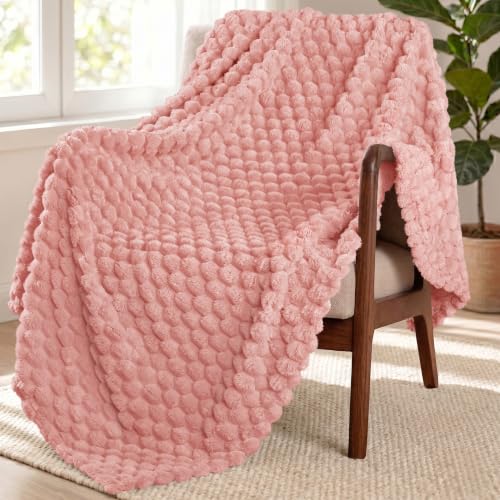 Exclusivo Mezcla Fleece Throw Blanket for Couch, Extra Large Fuzzy Dusty Pink Bed Blankets, Soft Cozy Plush Sofa Throws for All Seasons, 50x70 Inches