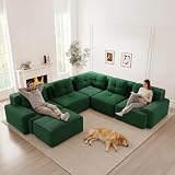 Luscriate Sofá modular grande de esquina, verde 5 plazas+1