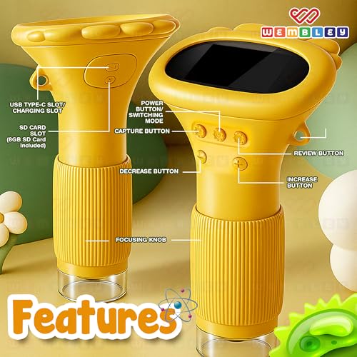 Image of Wembley Pocket Microscope Camera for Kids Students age 7-8-10-12-14 Years Old |2MP Portable Digital Microscope Science Kit with 1000x Zoom | Birthday Gift EducationToy for Kids 7-14 Years Boys & Girls