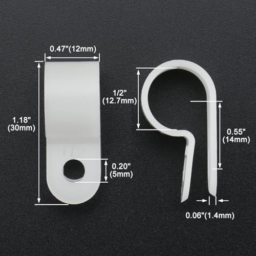 Image of BAOMAIN 1 /2-Inch R-Type Cable Clamps, 500-Pack Wire Nylon Wire Management Clips, UC-3 Screw-On Cord Fasteners for Home, Office, and Industrial Use