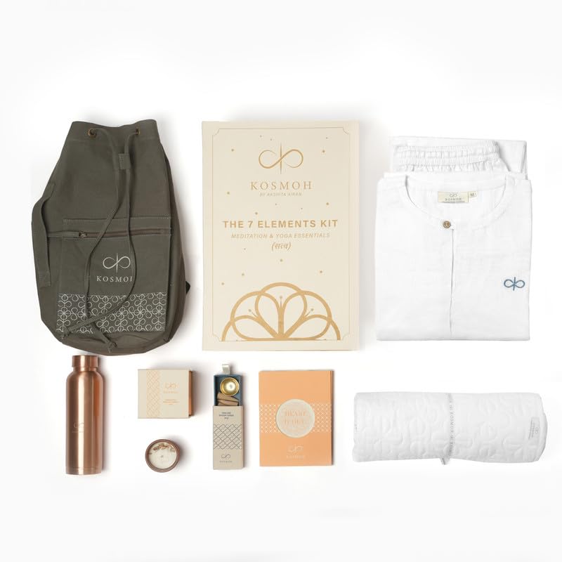 Female Yoga Kit - Meditation & Yoga Essentials Gift Box | Organic & Natural Yoga Wear, Yoga Mat, Yoga Slingbag, Meditation Journal, Dhoop Cones, Candles & Copper Bottle - White-M-picture-12