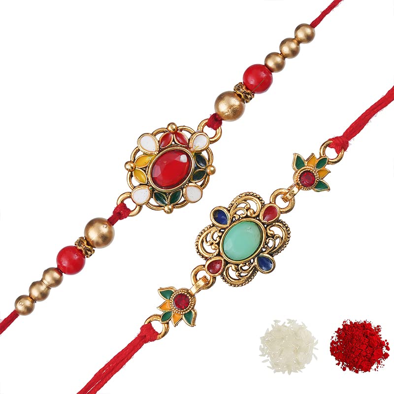 Image of eCraftIndia Set of 2 Om & Rudraksha Rakhis with Roli Pack - Rakhi for Brother