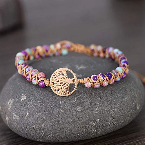 Image of Women Boho Wrap Bracelet,Handmade Natural Stone Crystal Emperor Beads Heart Bracelet, Fashion Bohemian Jewelry Gift for Women
