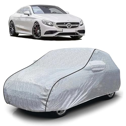 Image of Sulfar 100% Waterproof Car Body Cover Compatible with Mirror for Mercedes Benz S-Coupe (Triple Stitched, Full Bottom Elastic, Magic Silver with Black Piping)