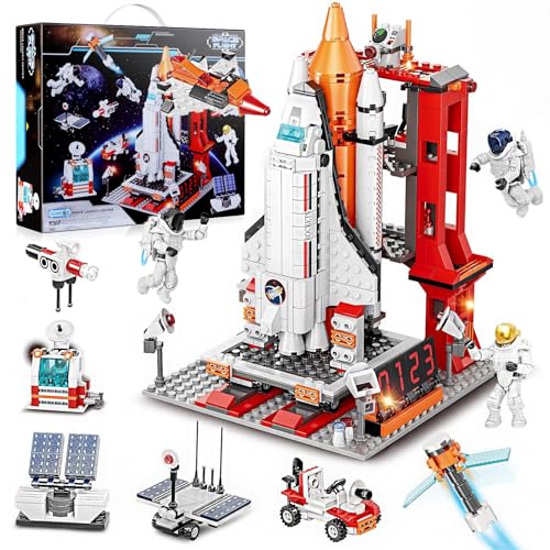 Juguetes de Transbordador Espacial, 855 PCS City Space Exploración de Marte Espacial Juguete, Juegos de Construcción de NASA Cohetes Stem 11 en 1 de la Ciudad para Niños y Niñas de 6-14+ Años