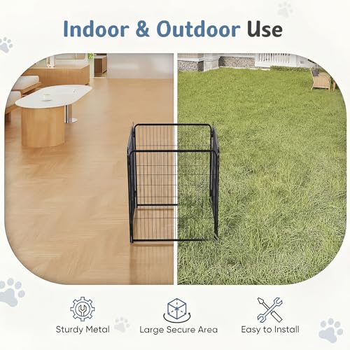 Image of DUMOS Dog Playpen 32 Inch 4 Panels Indoor Outdoor Metal Pet Fence | Foldable Dog Play Pen with Door, Portable Exercise, RV Camping, Puppy Small Medium Dogs