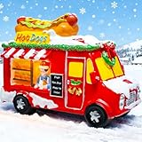Rileryan Christmas Hot Dog Food Truck Figurine for Miniature Christmas Village Town Set Accessories Decoration Home Indoor Mantel Tabletop Decor Gift