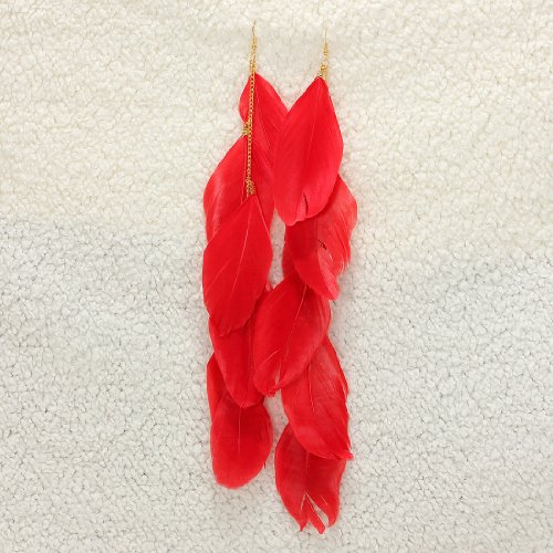Fashion Natural Dangle Multi-piece Handmade Feather Dabgle Drop Long Earrings