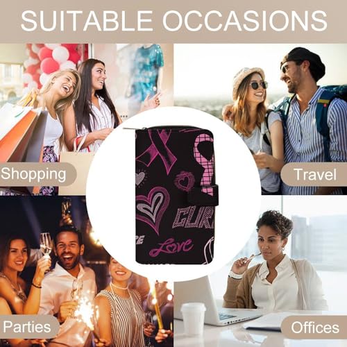 Pink Ribbon Breast Cancer Awareness Funny RFID Blocking Wallet Slim Clutch Organizer Purse with Credit Card Slots for Men and Women4