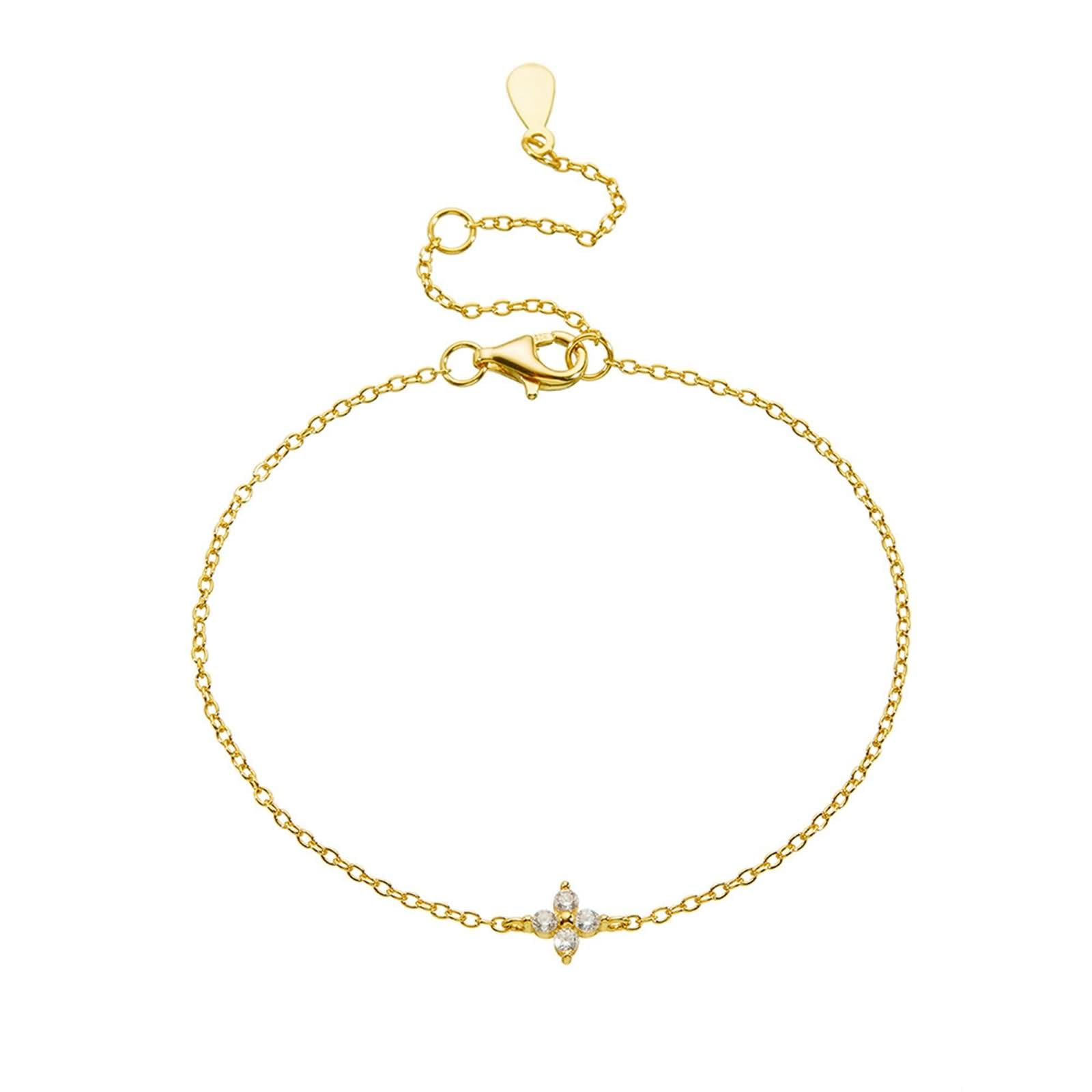 Pulsera Oro Mujer 9 K / 14 K / 18 K, Flor con Diamante, Cadena Extensible 16 CM + 5 CM, Pulsera de Oro para Mujer Ajustable