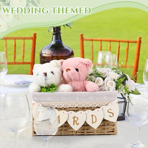 Image of Yaomiao Mini Cards Sign Banner for Card Box Wedding Themed Hanging Banner Decor Party Decoration for Birthday for Basket Table Greeting Photo Props Table Decor, Basket Not Included(Vivid,Wooden)