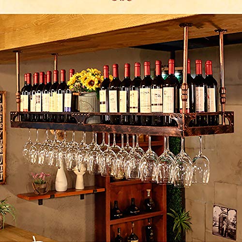 LUCEAE Estante de vino para colgar en el techo, para copas de vino, soporte para botellas de vino, decoración para copas de vino, estante para barras/marrón/80 x 35 cm