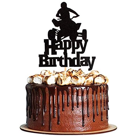 Unimall Happy Birthday Cake Topper, Black Flash Motorcycle Sport Theme Birthday Motocross Cake Picks, Fruit Picks Party Cake Decoration for Man or Boy Cover