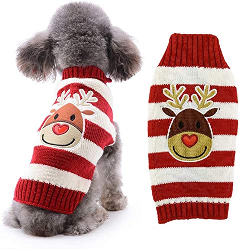 ABRRLO Suéter de Navidad para perro, ropa de Navidad, muñeco de nieve, reno, Papá Noel, copo de nieve, regalo de año nuevo, para cachorros, gatos, pequeños, medianos y grandes, (reno rojo, S)