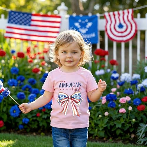 Image of Toddler Boys Girls 4th of July Short Sleeve Shirt - Kids Patriotic American Flag Memorial Day USA Tops 2-7T