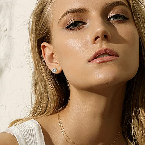 ALEXCRAFT Sterling Silver Stud Earrings for Women Girls Cubic Zirconia Halo Round Heart Square Diamond Large Silver Stud Set3