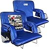BRAWNTIDE Stadium Seat for Bleachers with Back Support - Wide Padded Reclining Bleacher Seat, Portable Folding Stadium Chair with Armrests, Hooks, Straps, Cup Holders & Pockets (Blue, Regular Size)