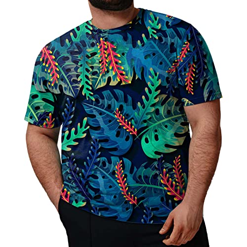 Camiseta de verano para hombre, multicolor, cuello redondo, manga corta, estilo hawaiano, informal, tallas grandes, informal, holgada, para correr, verde, 3XL