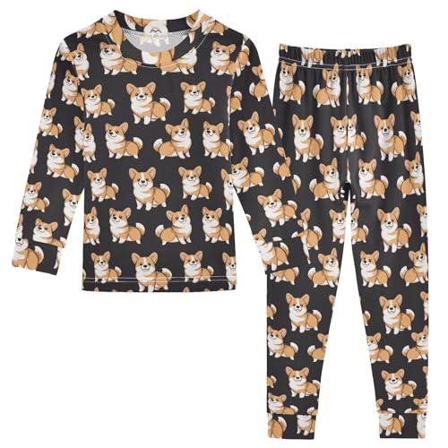 Cotton Pajama Sets Comfy Long Sleeve Sleepwear Corgis Soft 2-Piece Pj 18M-8Y