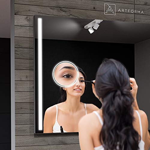 FORAM Modern Bathroom Mirror with LED light and Additional Features - Selection of Switches/Demister Heat Pad/Bluetooth Speaker - Wall Mounted Illuminated Mirror - Lighting Warm/Cold White L02