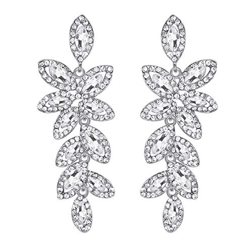 Mecresh Silver Rhinestone Wedding Dangle Earrings, Leaf Chandelier, 6.5cm, Nickel-Free, Hypoallergenic