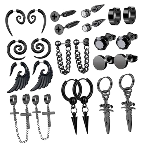 Pendientes negros para hombre de moda urbana aros pequeños y colgantes para el uso diario