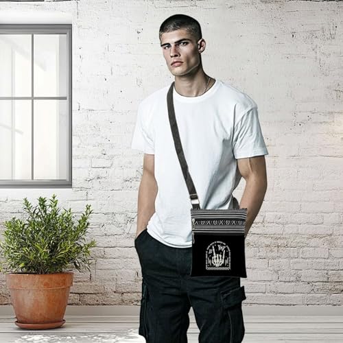 Skeleton Rock Hand Print Woman Crossbody Bag Adjustable Man Shoulder Bag with Zipper Edgy Gift for Concert Nights Unisex Birthdays Outdoor Travel Messenger Bags 5