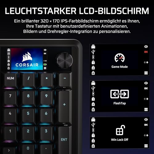 Corsair Vanguard 96 Wireless Mechanische RGB Gaming Tastatur – Schwarz | QWERTZ Deutsch, 96% Layout, Hot-Swap MLX Switches, 8000Hz Hyper-Polling, Stream Deck Integration, FlashTap SOCD
