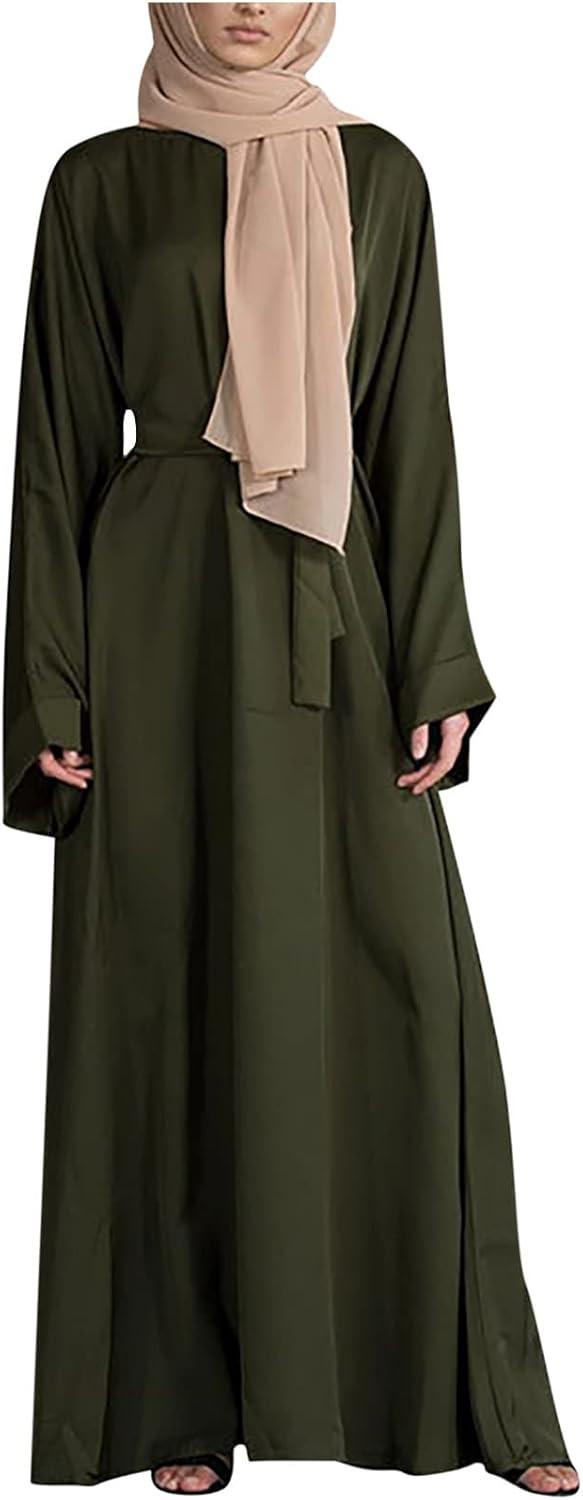 Women's Muslim Dress Ladies Islamic Abaya Robe Loose Plain Long Sleeve National Robe Evening Gown Prayer Clothes
