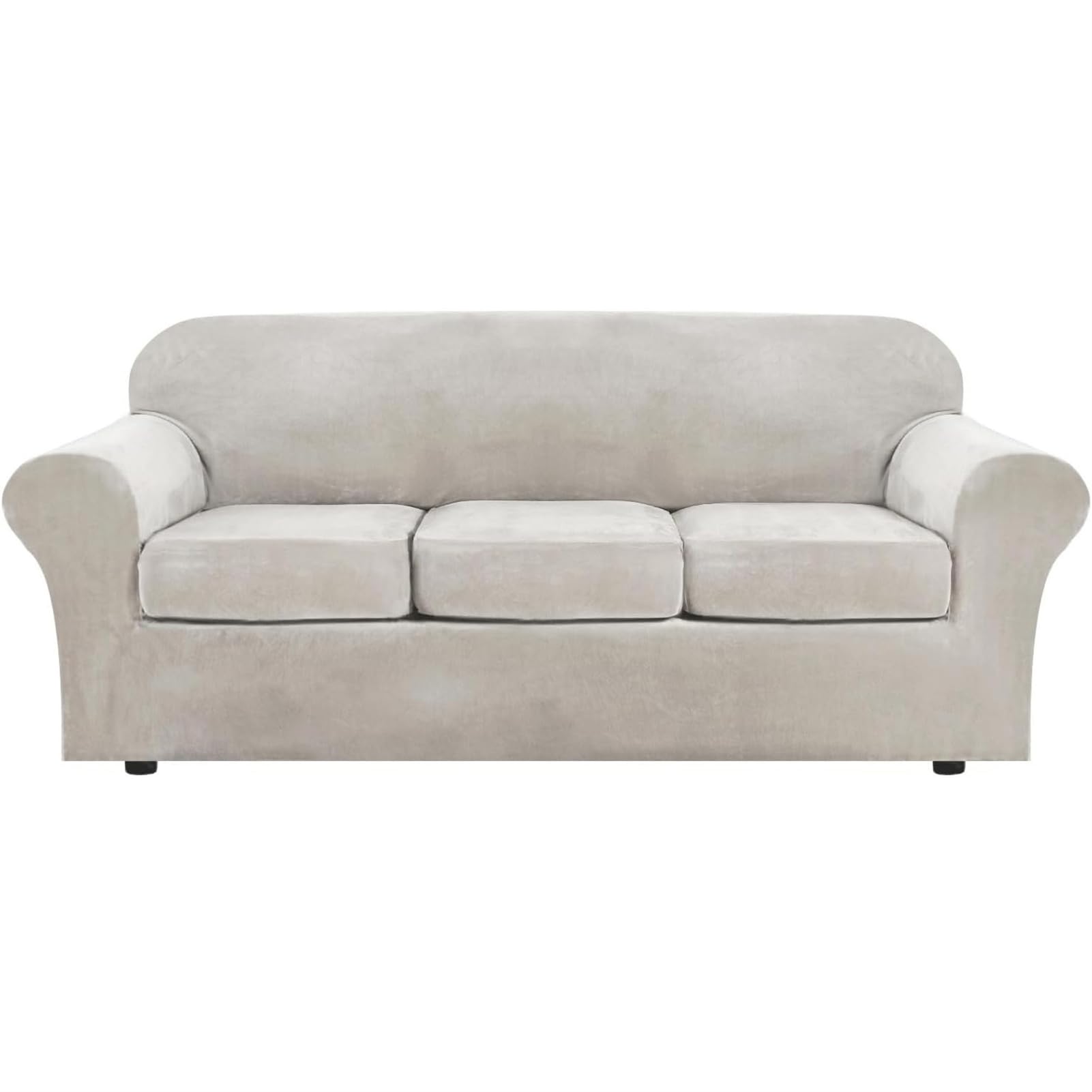 Copridivano in Velluto con Cuscini Separati - Coperture Elastiche Ultra Morbide, Protezione Anti Graffio per Animali e Bambini, Fodere Eleganti per Divani (Porridge,3 Posti)