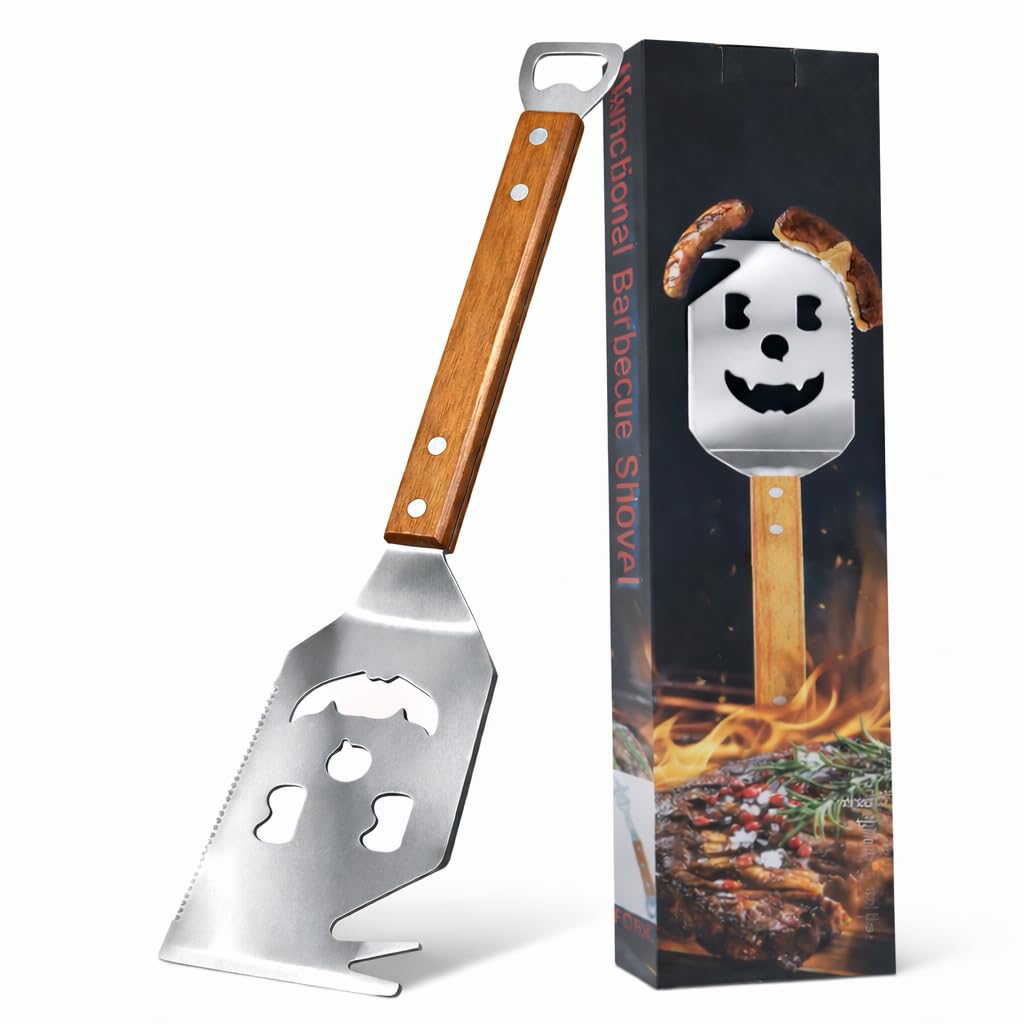 7-in-1 BBQ Grillspatel – Multifunktionales Grillwerkzeug für BBQ & Camping, Edelstahl Grill Utensilien Set mit Flaschenöffner, ideal als Grill Geschenk für Männer, Papa oder Freund