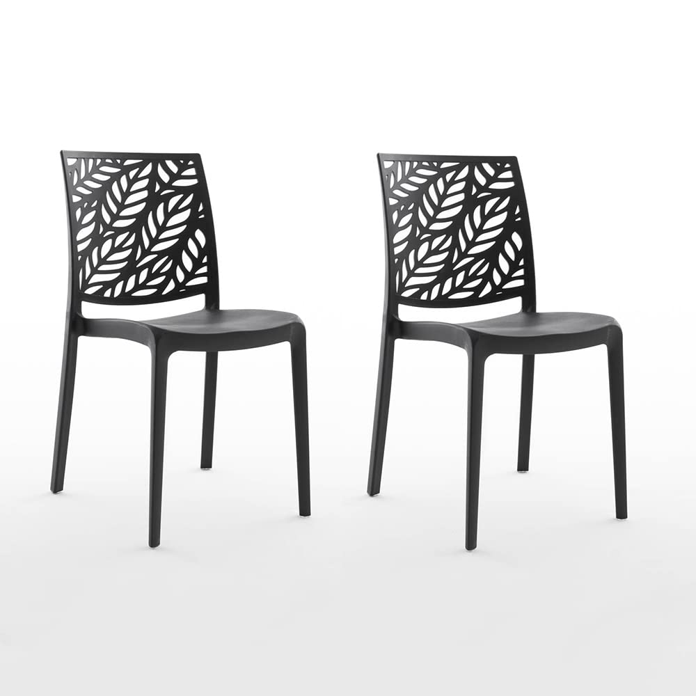Sillas de polipropileno con fibra de vidrio, apilables, para interior, cocina o comedor, para exterior y jardín, sillas de bar y restaurante, diseño – Dafne (2 sillas, Antracita)