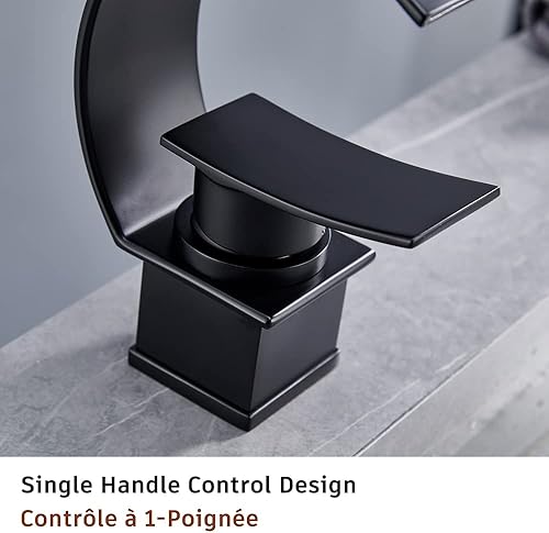 Miniatura 4 de MONDAWE Grifo para fregadero de baño grifo de tocador de una sola manija en cascada para fregadero 1 agujero en negro