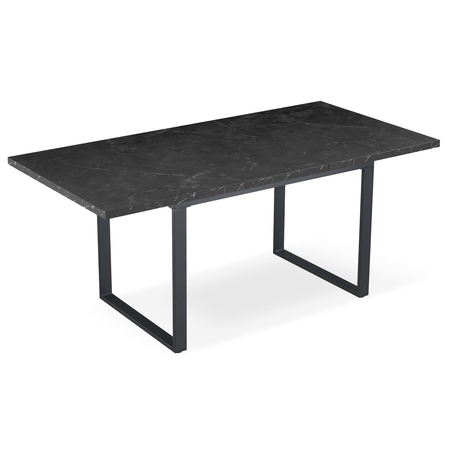 B&D Home Table à Manger Anna, Extensible 120-160 x 80 cm, 4-6 Personnes, Table de Cuisine en Bois avec piètement Noir pour Cuisine et Salle à Manger, marbre Noir, 11202-US-MSCH