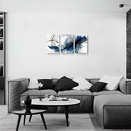 Canvas Wall Art 3 Piece Set Modern Minimalism Art Paintings Blue And Gold Fantasy Colorful Graffiti On White Background Framed Abstract Artwork Poster Decor For Living Room Bedroom Office 12X18In 3Pcs #TOP3