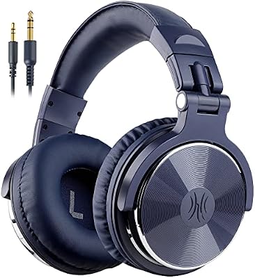 OneOdio Pro10 Auriculares DJ con Cable, Estéreo de Mezcla y Monitor de Estudio, 50mm Controladores, 3.5 y 6.35mm Conector de Audio para PC AMP Grabación de Teléfono Piano Guitarra, Azul Oscuro
