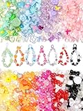 HSONAIGEE 450-540 Pieces Acrylic Beads for Bracelet Making, Assorted 9 Colors Cute Beads Charms Jewelry Making Kit Flower Heart Gummy Bear Star Beads for DIY Crafts Phone Charms Necklace Keychains