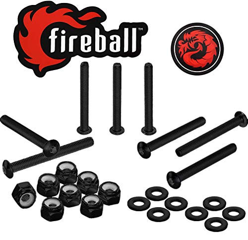 Fireball Dragon Black Stainless Steel Longboard/Skateboard Mounting Hardware Set | X Strong + Rust Free (Button Allen, 1.5") #TOP6